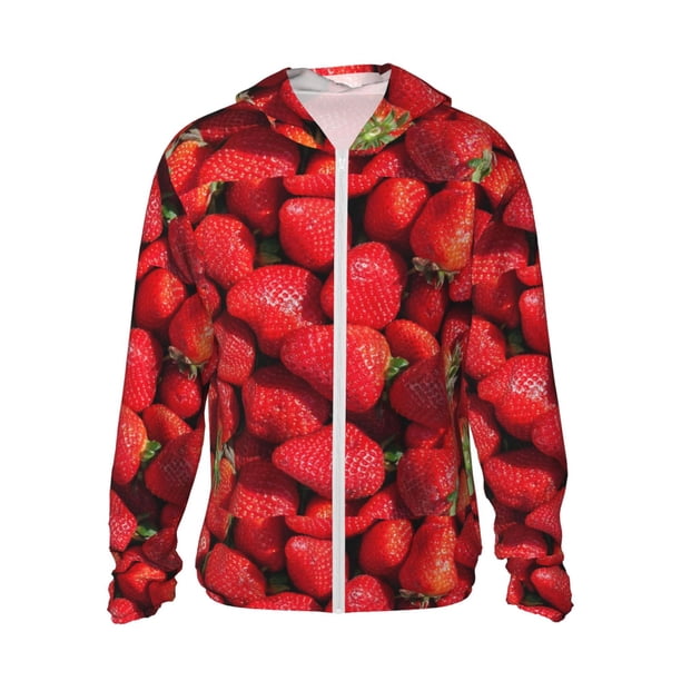 Fotbe Strawberry Red Chaqueta con Protección Solar UPF 50+ para Hombre y Mujer, Camisa con Capucha y Bolsillos-Medium