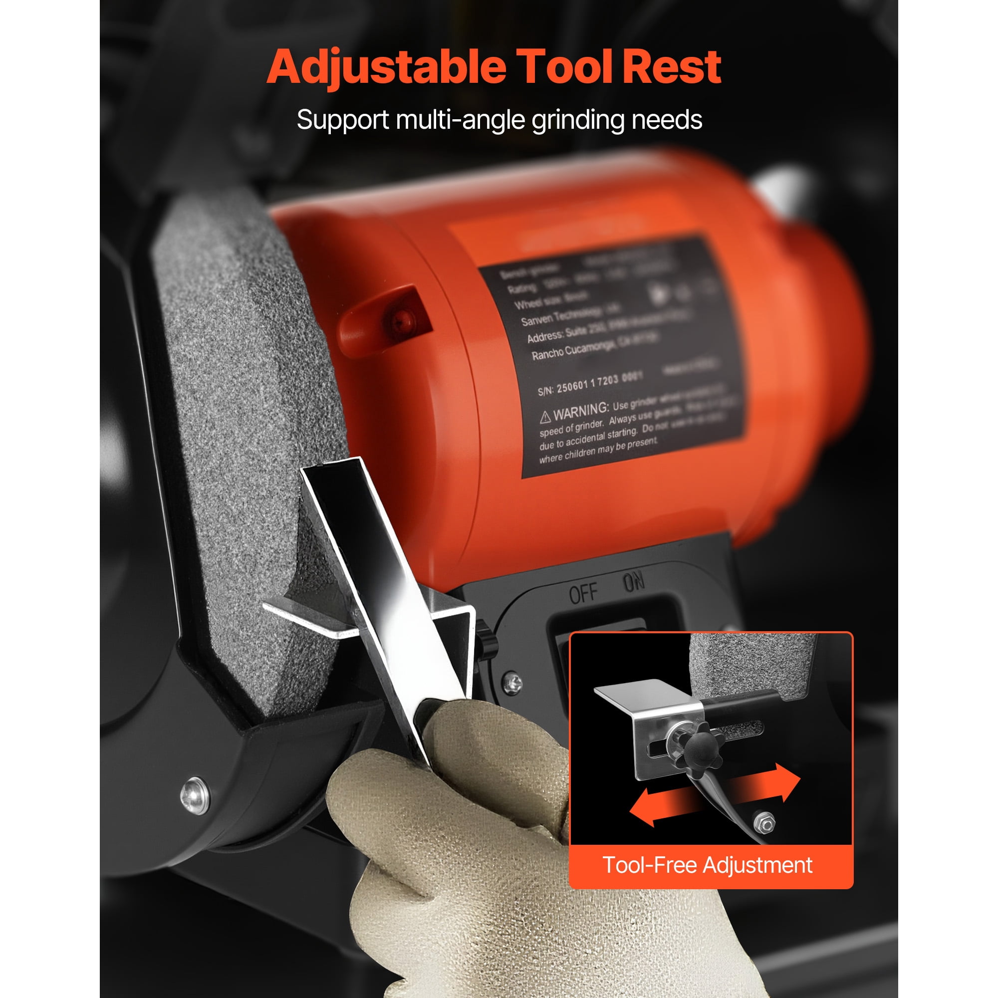 KFFKFF 8-Inch Bench Grinder with 3450RPM Speed, 350W Induction Motor, Dual 36/60-Grit Wheels, and Adjustable Eye Shield for Efficient Sharpening and Grinding