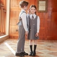 thumbnail image 5 of HCYSFG Boys School Uniform Outfit Set 4 Piece Short Sleeve Shirt Tie Vest And Shorts Matching Set Back To School Student Clothing Set, 5 of 8