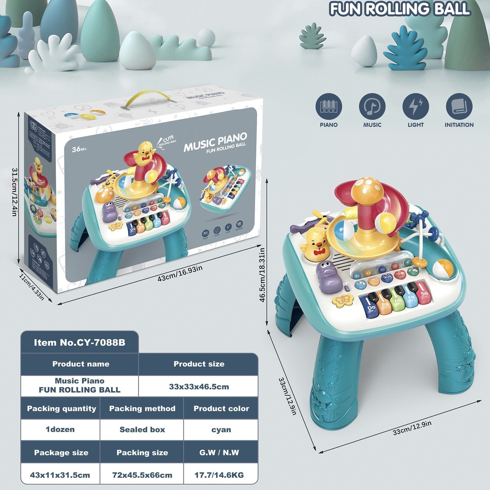 BJBSJSZ Leap Frog Learn Musical Table, Round Rolling Music Multi Functional Game Table Puzzle Enlightenment Early Education Learning Table Baby Play Toy Table