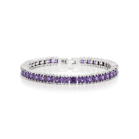 Amethyst Purple Charm Bracelet - 15.00 Ct Sparkling Princess Cut Cubic Zirconia CZ Tennis Bracelet 7 Inch