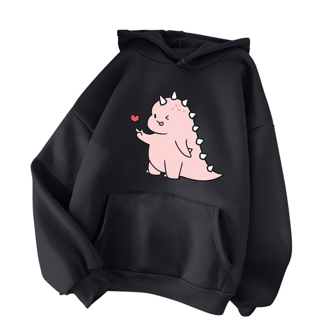 Gibobby Túnica de moda Ladys Drawstring Warm Hoodie Casual Long mangas impresas Pullover Suatshirt Top (Negro, L)