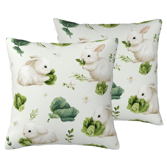 Easter Outdoor Pillow Covers 16x16 Set of 2 Sage Green Bunny Cabbage Throw Pillow Covers Spring Rabbit Flower Farmhouse Pillowcase for Home Couch Sofa Decor