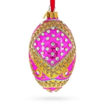 Jewels on Pink Glass Egg Ornament 4 Inches