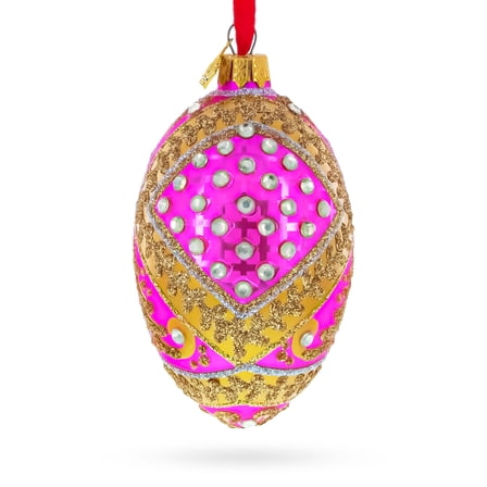 Jewels on Pink Glass Egg Ornament 4 Inches
