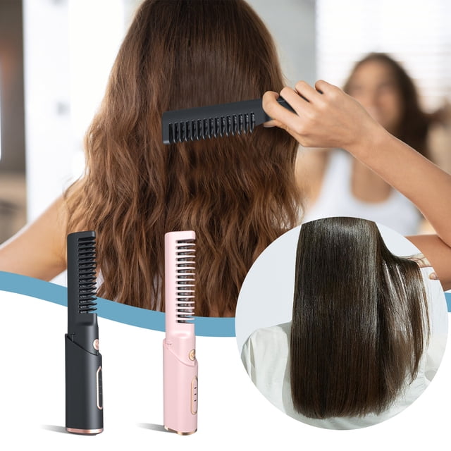 Plancha de pelo inalámbrica mini portátil con calefactor cerámico | Recargable USB-C | Peine de doble uso para rizar y alisar | 3 ajustes de temperatura | Ligera 130g | Tamaño de viaje