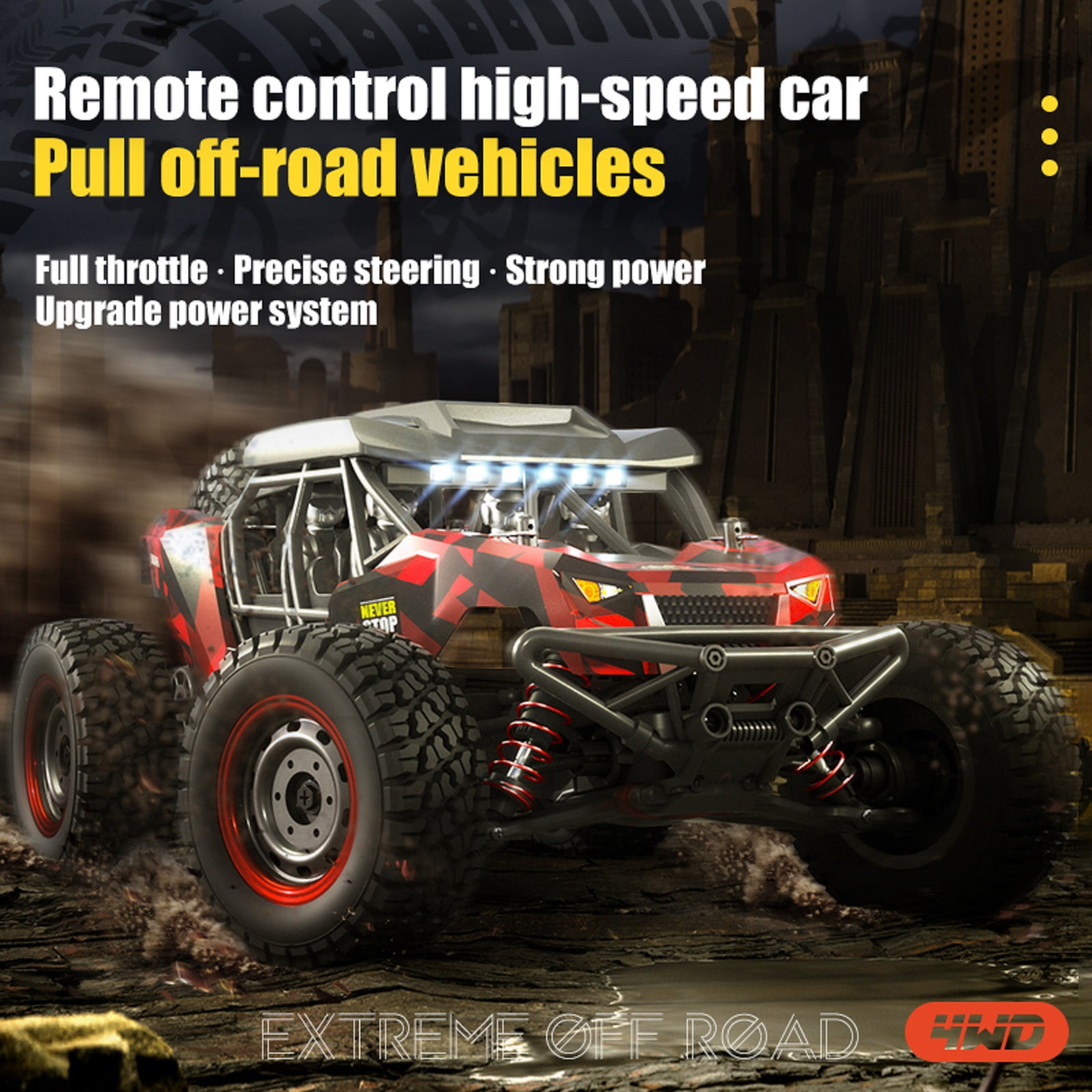 1/16 Scale Remote Control Truck, 38+ KMH High Speed 4WD Off-Road RC Car for Adults，2.4GHz All-Terrain Desert Truck with 2 Rechargeable Batteries