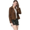 thumbnail image 4 of Chaquecorde mujer Soft Moto Zip Up Pockets Chaquetas de motociclisde gamusintétiMarron oscuro M, 4 of 6