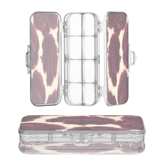Plastic Pencil Box Large Capacity Pencil Boxes Clear Boxes with Snap-Tight Lid Stylish Office Supplies Storage Organizer Box Dark Red Carnations