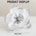 thumbnail image 6 of 7.5" Large Christmas Magnolia Flowers, Glitter Artificial Poinsettia Stems, Velvet Texture Christmas Tree Ornaments, Home Table Decorations for Holiday Party Decor, 1 Pack,White, 6 of 6