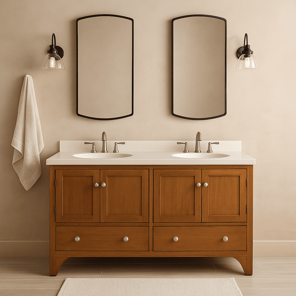 Design House 61" x 22" Cultured Marble Ivory Swirl Double Sink Vanity Top with Backsplash and Pre-Drilled 4" Centersets
