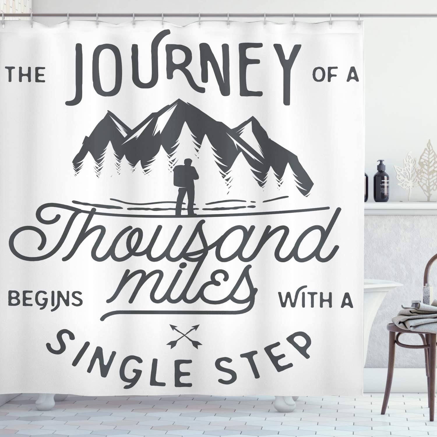 Saying Shower Curtain, Long Journeys Starts a Single Step Words