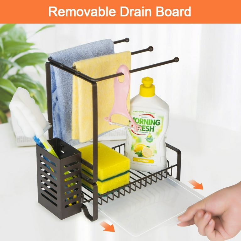 Heldig Kitchen Hanging Sponge Holder, Adjustable Rubber Sink Caddy  Organizer Dishwashing Liquid Drainer Brush Rack, Draining Basket