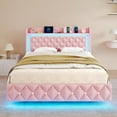 thumbnail image 4 of Blotout Floating Queen Bed Frame with LED Lights&Power Outlet, Upholstered Pu Leather Platform Bed with Diamond Tufted Storage Headboard & Footboard, No Box Spring Needed, Noise Free, Pink, 4 of 11