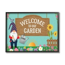 Welcome To Our Garden Gnome Fairy Tales & Fantasy Graphic Art Black Framed Art Print Wall Art