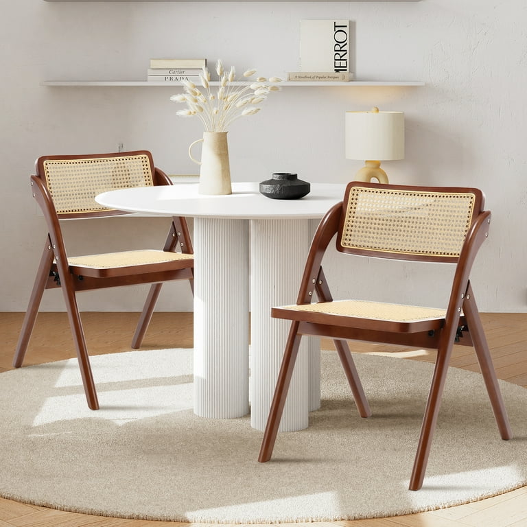 ANMINY Dining Chairs Set of 2 Mid Century Rubber Wood Rattan Back