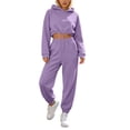 thumbnail image 2 of Chbgutlmr Sweatsuits Women 2 Piece Outfits Long Sleeve Drawstring Hem Crop Hoodies Cinch Bottom High Waist Joggers Casual Workout Plain Trendy Sets, 2 of 9