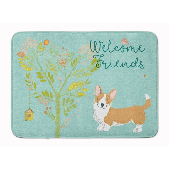 Carolines Treasures BB7611RUG Welcome Friends Cardigan Welsh Corgi Red Machine Washable Memory Foam Mat 19 X 27"