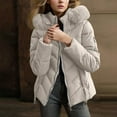 thumbnail image 6 of Olyvenn Women's Winter Warm Thickened Quilted Puffer Jacket Zipper Pockets Bubble Coat with Removable Hood Faux Fur Collar Beige XXL, 6 of 6
