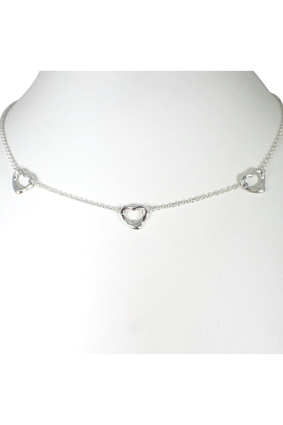 Pre-Owned TIFFANY 925 Heart 3-Piece Station Pendant Necklace (Good)
