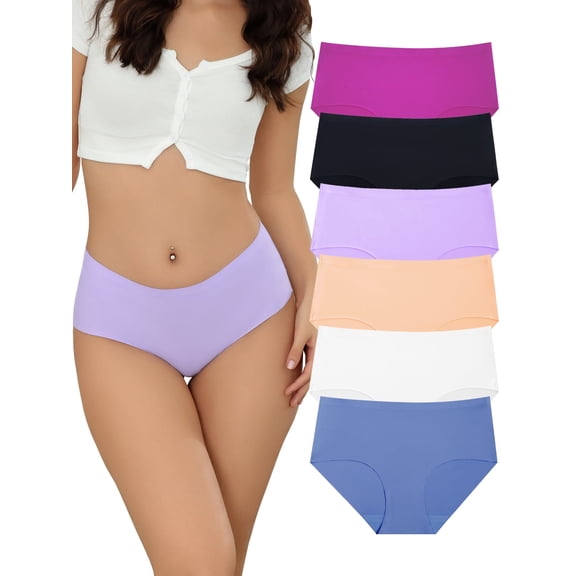 GaaiKei Women's Seamless Bikini Panties Mid Rise No Show Underwear with Cotton Crotch 6 Pack Size 5