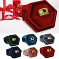 thumbnail image 1 of Cheers US Golden Ring with Hexagon Velvet Double Slots Ring Heirlooms Box Engagement Ring Box Velvet Jewelry Ring Box Engagement Wedding Box Keepsake Box Bridal Photo Ring, 1 of 7