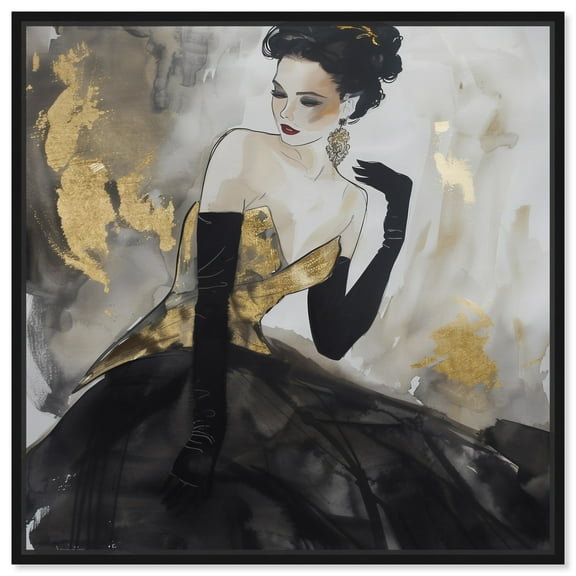 Steeped In Golden Glam Fashion Canvas Wall Art by Art Remedy, Black Floater Frame, 12"x12"