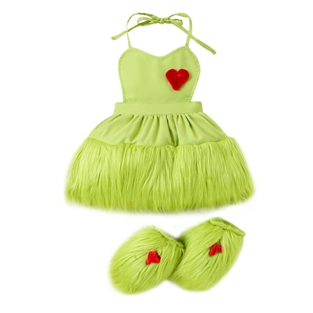 

Baby Girl 2Pcs Christmas Outfits Sleeveless Halter Dress + Leg Warmers