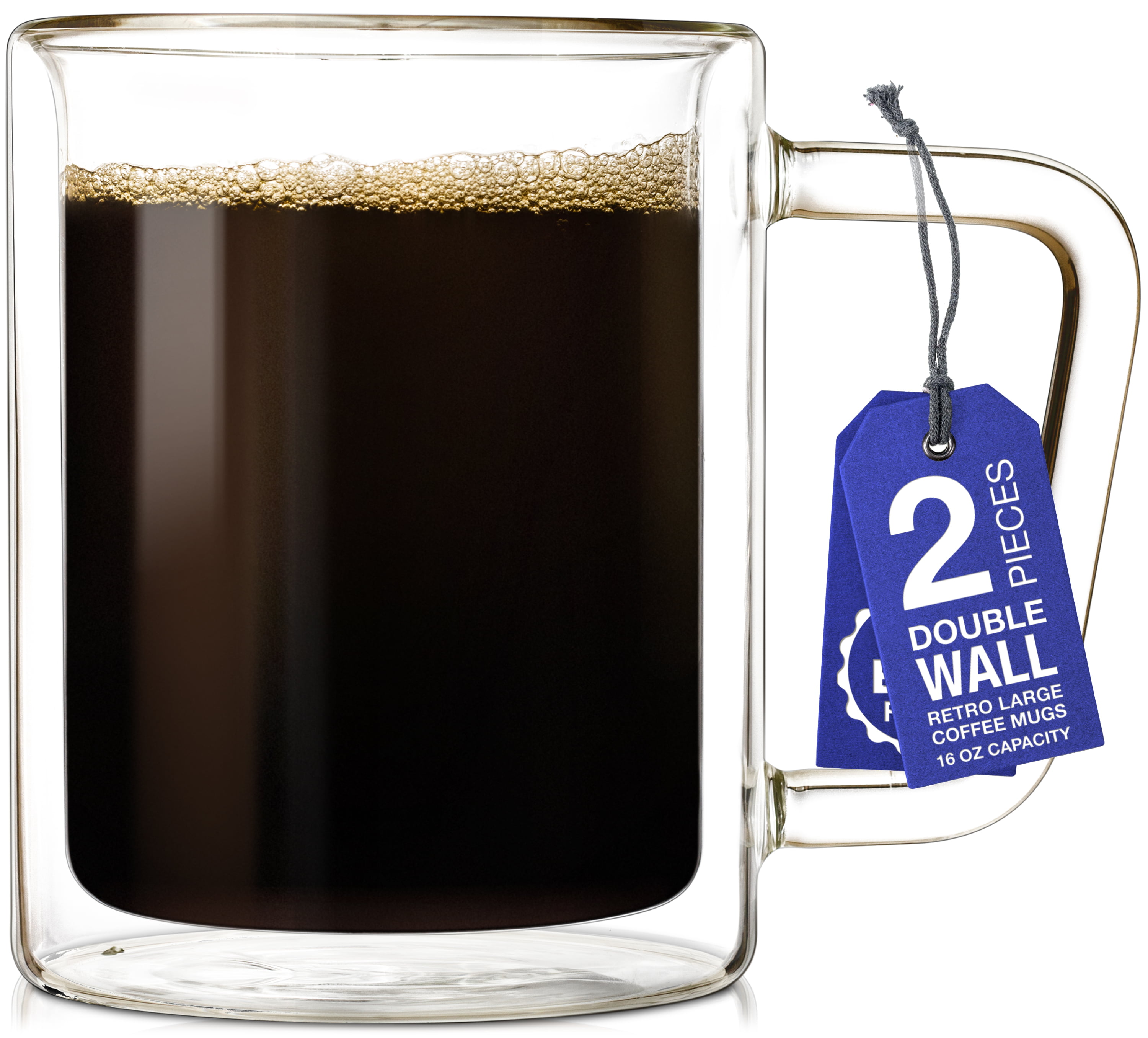 Eparé Retro Large Coffee Mug Set 16 Oz Insulated Mugs Double Walled Glass Coffee Mugs