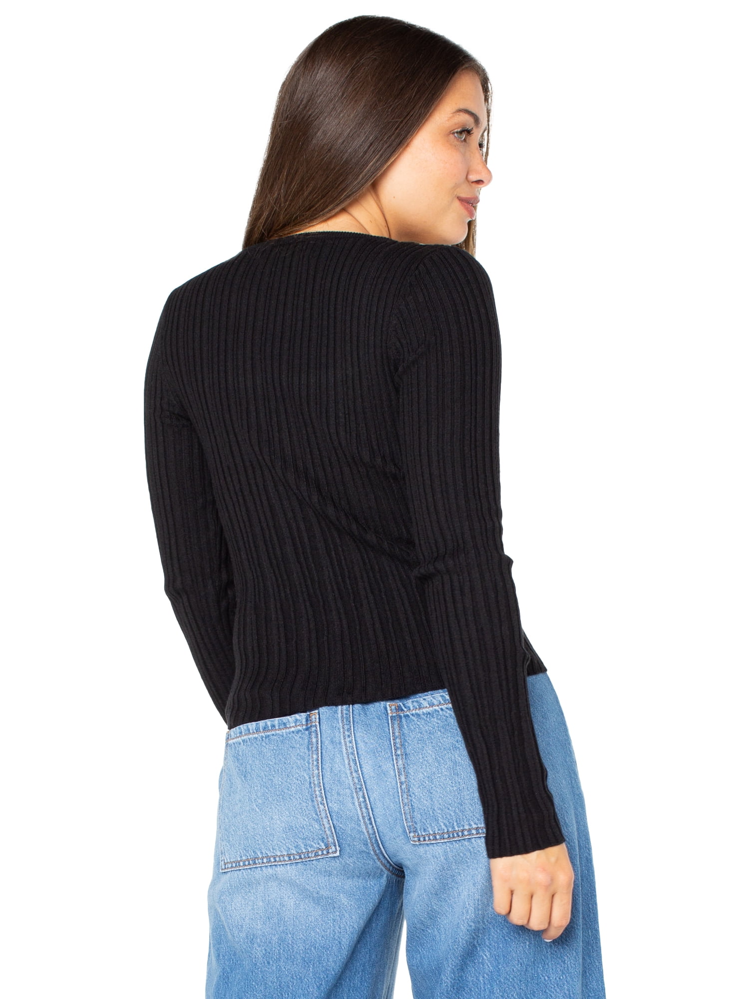 Celebrity Pink Women's Square Neck Ribbed Long Sleeve Top, Sizes XS-XXXL