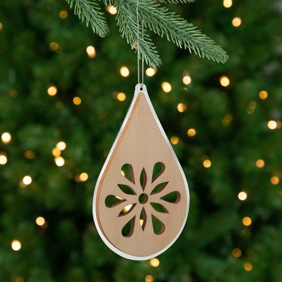 Ganz 4.5" Winter Light Rustic Wooden Mirrored Onion Drop Christmas Ornament - Brown