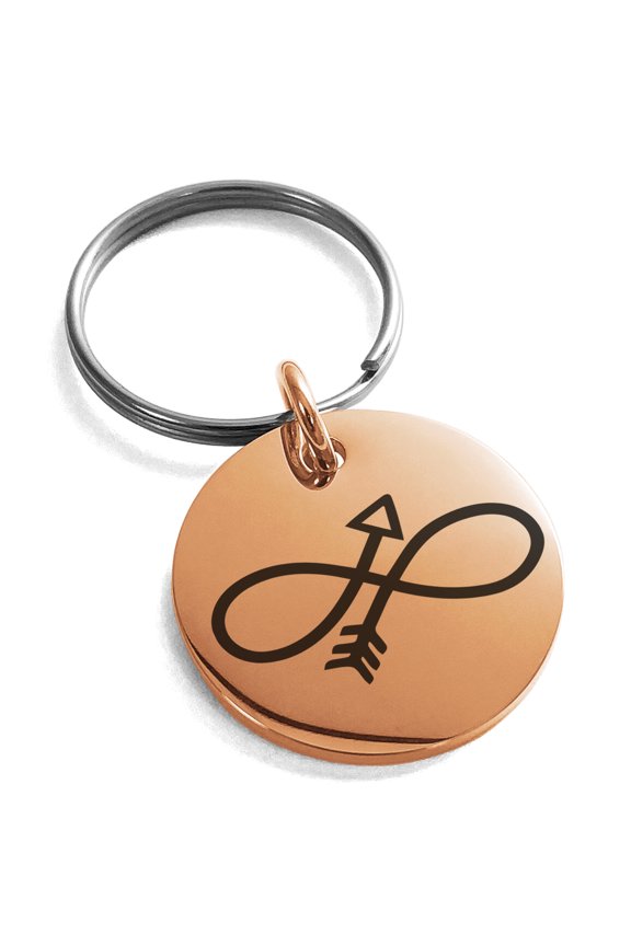 Stainless Steel Infinity Arrow Engraved Small Medallion Circle Charm Keychain Keyring