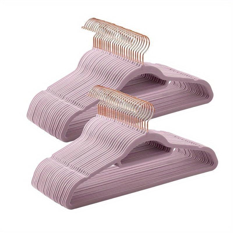 Velvet Hangers, Set of 50 Clothes Hanger with Rose Gold Swivel Hook, Non-Slip, and Space-Saving, 0.2-Inch Thick, 17.1-Inch Long for Coat, Shirt, Dress, Pants, Tie