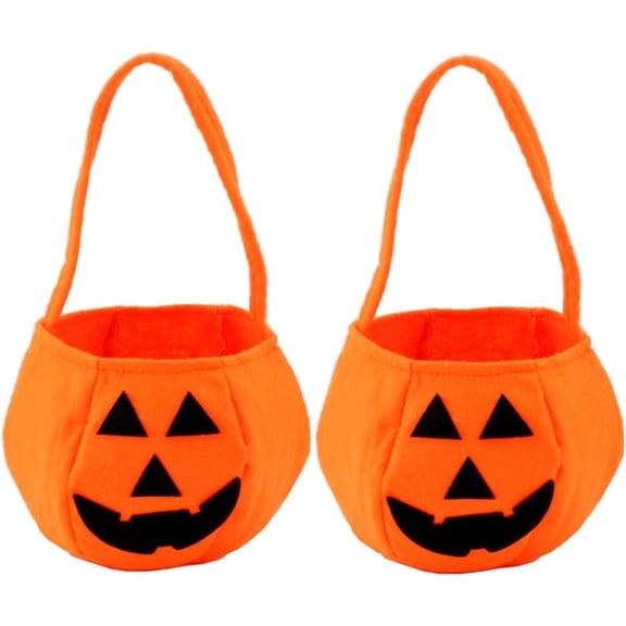 Halloween Pumpkin Candy Bags for Kids, Trick or Treat, Non-Woven Pumpkin Buckets Trick or Treat Bags Holder Handbag for Kids Costume Party Favors Supplies(2 Packs Pumpkin)