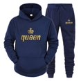 thumbnail image 4 of Moda manga larga KING y QUEEN trajes con capucha estampados Otoño Invierno pareja Sudadera con capucha + Pantalones traje de 2 piezas, 4 of 6