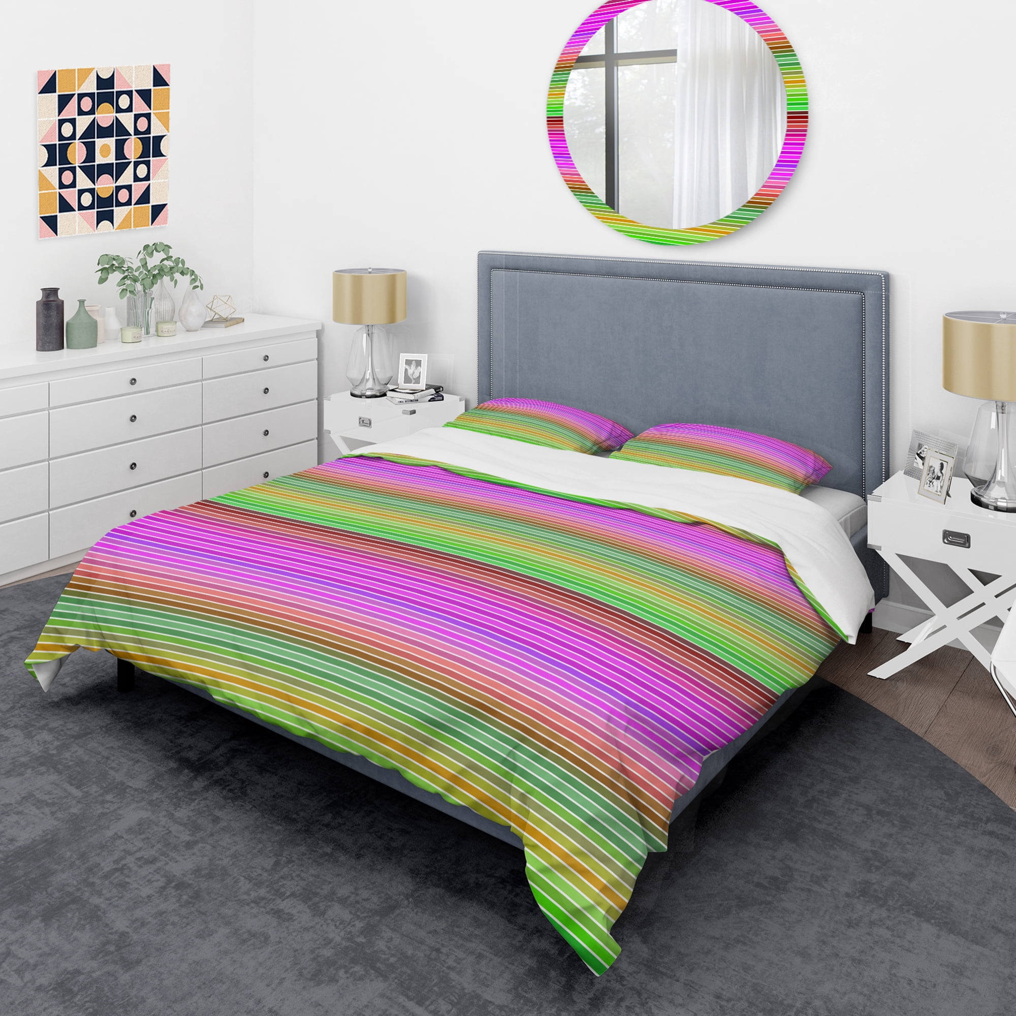 Designart 'Horizontal Retro Geometrical Pattern II' Mid-Century Modern Duvet Cover Set