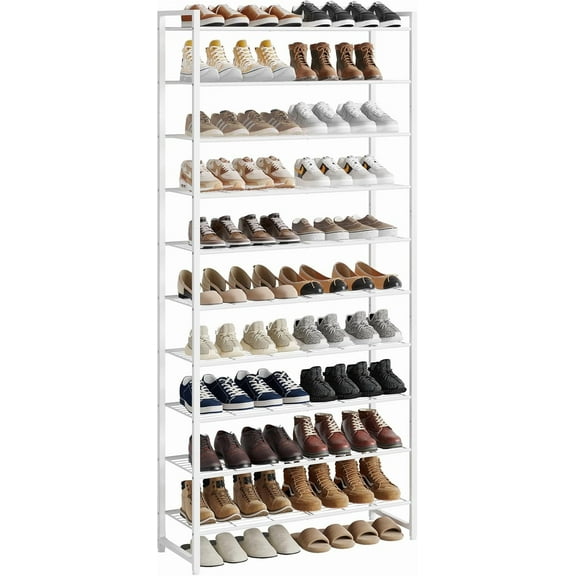 Shoe Rack, Metal Shoe Organizer, 10 Tier Garage Shoe Rack Max Holds 50 Pairs,Shoe Storage Shelf for Closet,Entryway,White