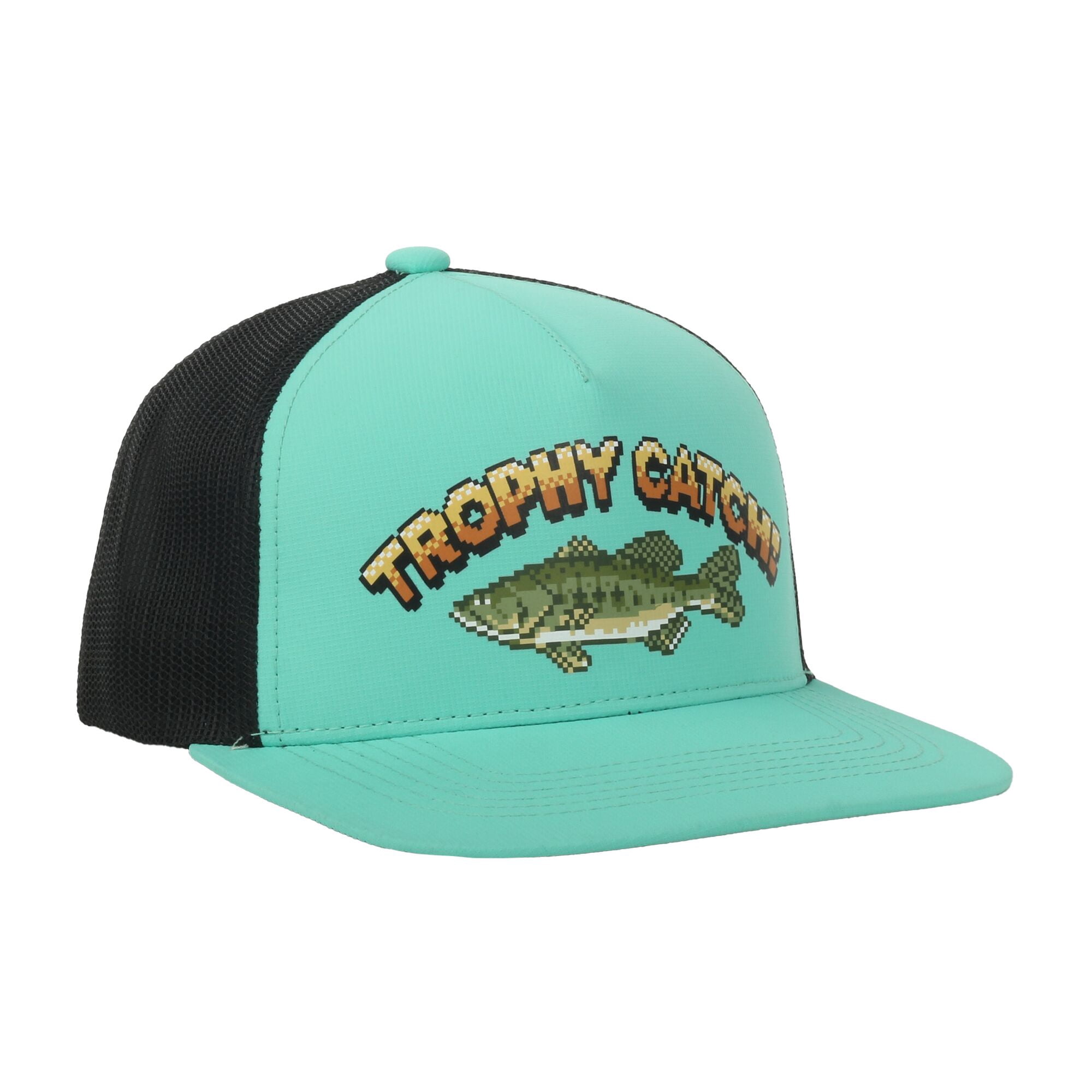 Youth Green/Black 5-Panel Fishing Cap – Structured Flat Bill Snapback, One Size
