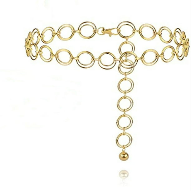 Cadena de cintura de metal para mujeres y niñas, cinturones de eslabones ajustables para el cuerpo, joyería de moda para el vientre para vestidos vaqueros dorados TUNC Sencillez