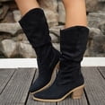 thumbnail image 3 of Rokment Women's Slouchy Mid Calf Dress Boots Ladies Fall Winter Trendy Casual Suede Pointed Toe Chunky Block High Heel Wide Calf Tall Boots Black Size 6.5, 3 of 7
