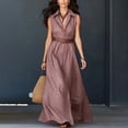 thumbnail image 2 of Women Sleeveless Collared Shirt Maxi Dress, Button Front Waist Belted Wrap Long Dress, Solid Color Slim Fit Casual Commuter Sundress Pink XXXL(XXXL), 2 of 8