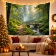 thumbnail image 3 of Wooden Bridge in a Misty Forest With Sunlight Filtering Through Trees, Serene Rustic for Nature Lovers, Forest Wall Art Print, Housewarming Gift, Tapestry Wall Hanging for Bedroom and Living Room, 3 of 7