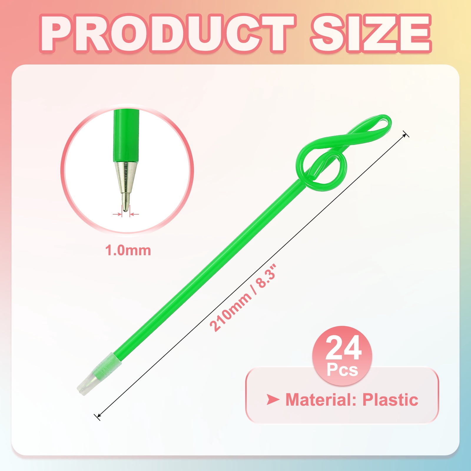 24pcs Rollerball Pens 1.0mm, Musical Note Ball Point Pens Black Liquid Gel Ink Music Novelty Smooth Writing for Home Office Gifts, Green