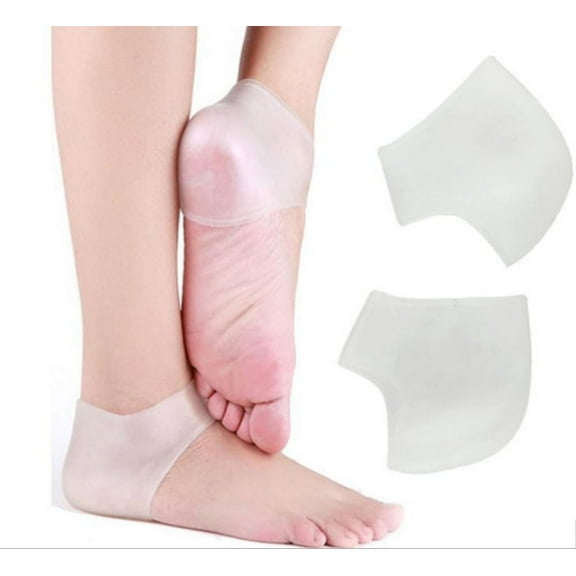 2-Pair Silicone Gel Heel Socks in Beige & White – Ultimate Skin Care Solution for Moisturizing Cracked Feet TIKA