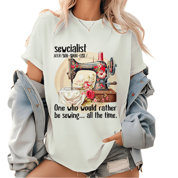 Funny Sewing Dictionary Crafter Graphic Tees Womens Short Sleeve Print T Shirts Casual Tops for Daily Outfits White,M
