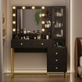 thumbnail image 2 of Makeup Vanity Table with Lighted Mirror, Makeup Vanity Desk with Storage Shelf and 5 Drawers, Large Makeup Vanity Table with Charging Station,Bedroom Dressing Table, 10 LED Lights, Black, 2 of 9