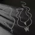 thumbnail image 5 of Conjunto de collar y gargantilla de cadena gruesa Yashi colgante de ángel y cruz de mariposa Plata, 5 of 5