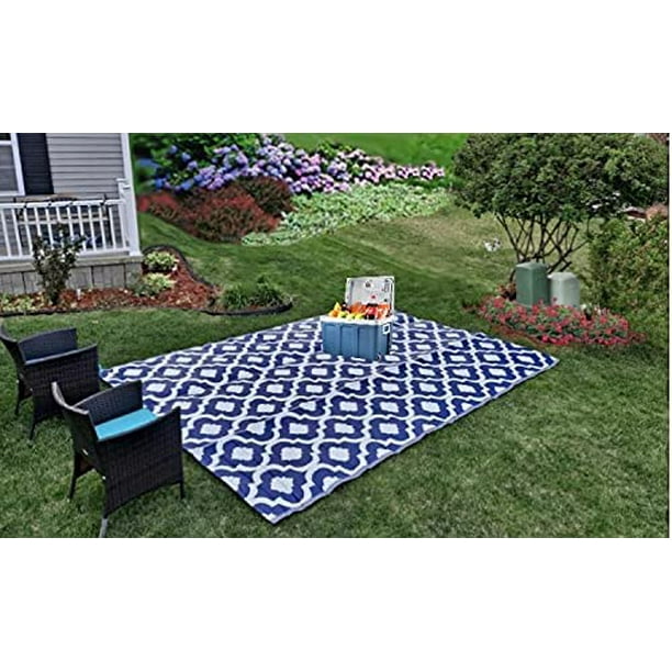 BalajeesUSA Outdoor Rug 6x9 Blue, Reversible Recycled Plastic Straw Outdoor Patio Rugs