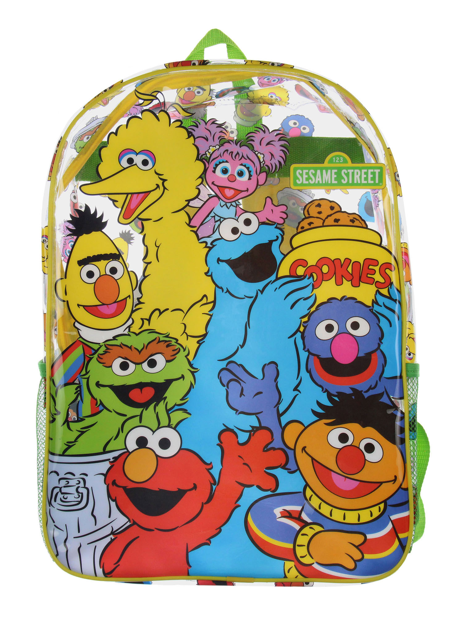 Sesame Street Elmo Big Bird Cookie Monster Clear Travel Backpack For Daily Use 16"