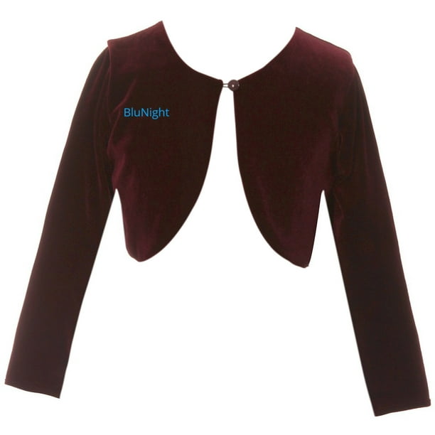Blunight Collection Little Girls Long Sleeve One Button Velvet Bolero